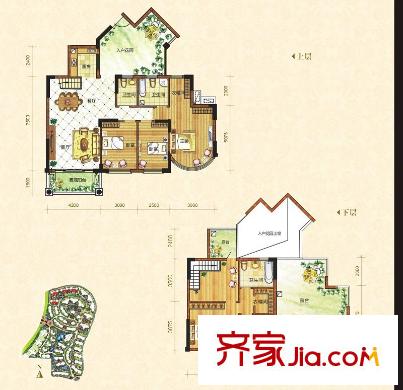 塞納維拉花園戶型圖D1234-0203樓中樓戶型 5室2廳3衛(wèi)1廚