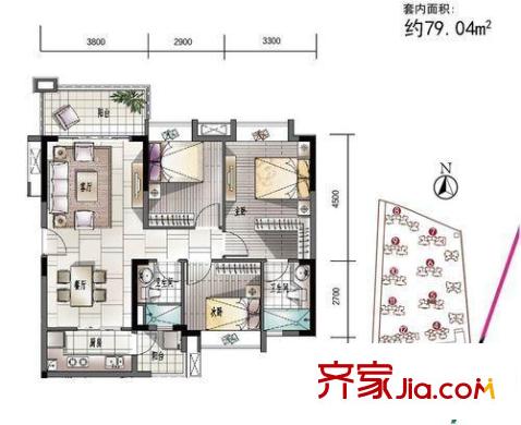 塞納維拉花園3室 戶型圖