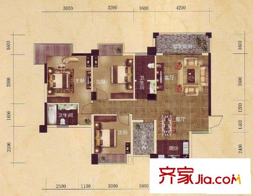 維也納森林戶型圖24號樓標(biāo)準(zhǔn)層D戶型 3室2廳2衛(wèi)1廚
