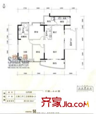 保利鳳翔花園戶型圖鳳鳴閣02房 3室2廳2衛(wèi)1廚