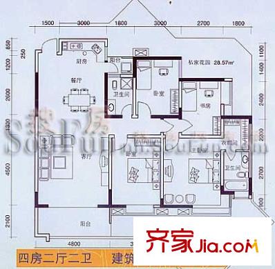 和實水榭花都戶型圖3室2廳2衛(wèi)1廚