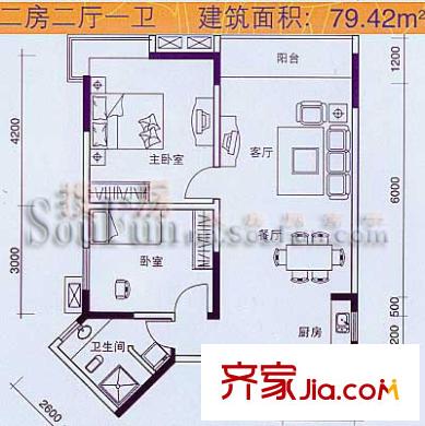 和實水榭花都戶型圖3室2廳1衛(wèi)1廚