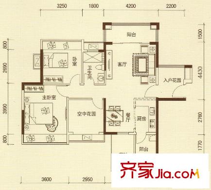 瀚林雅筑戶型圖9棟04單元 2室2廳1衛(wèi)1廚