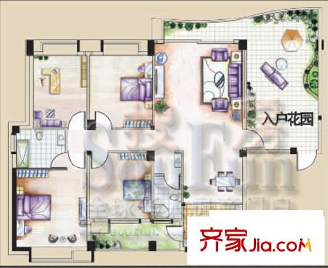 倚林佳園戶型圖D型 4室2廳2衛(wèi)1廚