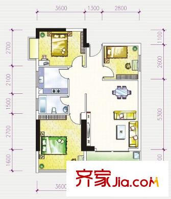 玫瑰園戶型圖C5 3室2廳1衛(wèi)1廚