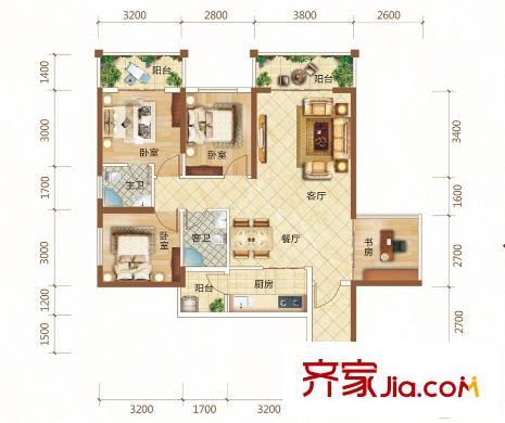 錦繡里2#、3#A-2戶型 4室2廳2衛(wèi)1廚