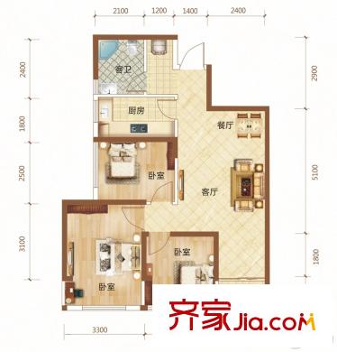 錦繡里2#、3#A-4戶型 3室2廳1衛(wèi)