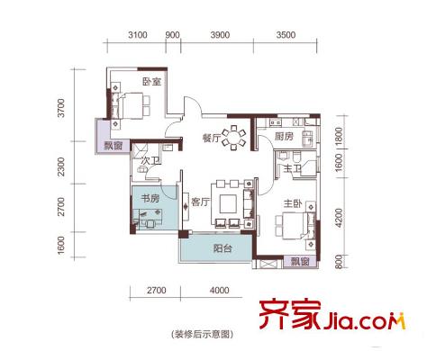 恒悅居2#D3戶(hù)型 3室2廳2衛(wèi)1廚