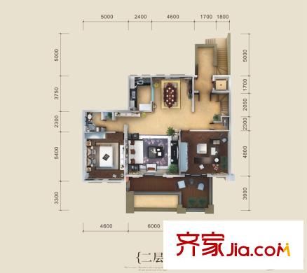 中房翡翠灣別墅B1戶型二層 3室2廳2衛(wèi)1廚