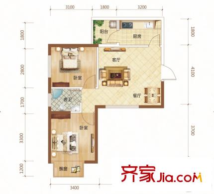 錦繡里2#、3#A-3戶型 2室2廳1衛(wèi)1廚