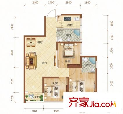 錦繡里2#、3#A-5 3室2廳2衛(wèi)1廚