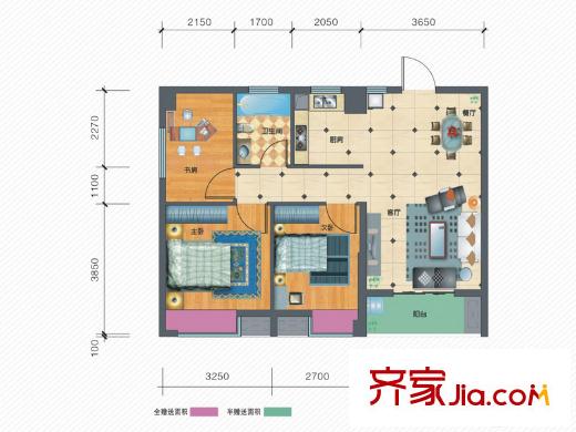 月湖國(guó)際標(biāo)準(zhǔn)層2C戶型 3室2廳1衛(wèi)1廚