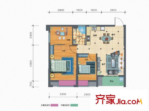 月湖國(guó)際標(biāo)準(zhǔn)層1C戶型 3室2廳1衛(wèi)1廚