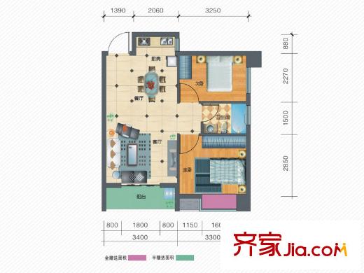 月湖國(guó)際標(biāo)準(zhǔn)層2D戶型 2室2廳1衛(wèi)1廚