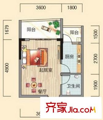 碧園南城故事第五季A棟A-B#戶(hù)型 1室1廳1衛(wèi)1廚