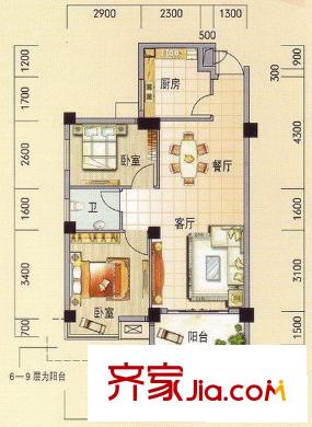 碧園南城故事G棟戶(hù)型 2室2廳1衛(wèi)1廚