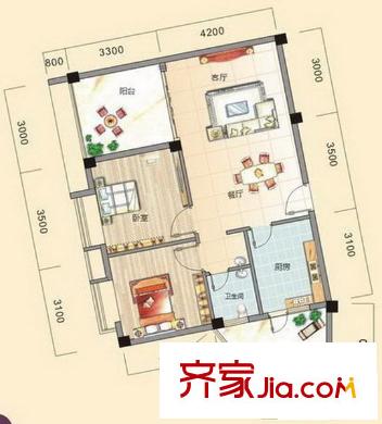碧園南城故事4#戶(hù)型 2室2廳1衛(wèi)1廚
