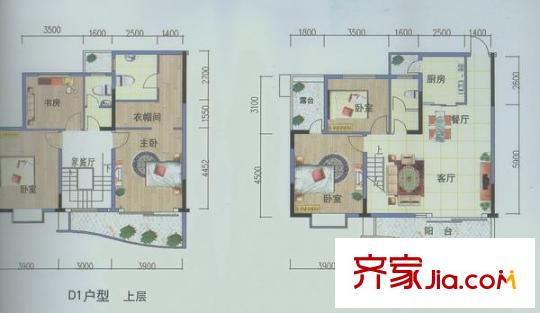 永凱春暉花園戶型圖D1樓中樓戶型 5室3廳3衛(wèi)1廚