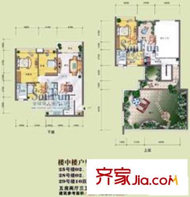 陽光新城戶型圖樓中樓戶型 5室2廳3衛(wèi)1廚