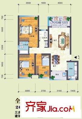陽光新城戶型圖26/27號樓標準層 3室2廳2衛(wèi)1廚