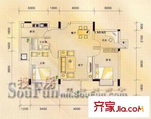 城市花園戶型圖H型 2室2廳1衛(wèi)1廚