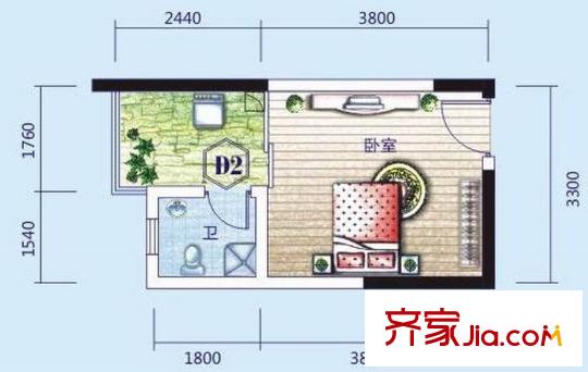 泛宇邕江一品4#、5#樓D2戶型 1室1廳1衛(wèi)1廚