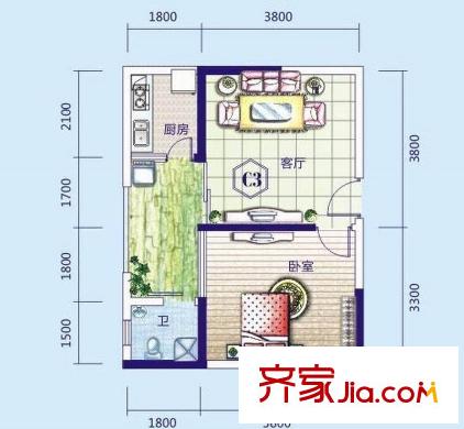 泛宇邕江一品4#、5#樓C3戶型 1室1廳1衛(wèi)1廚