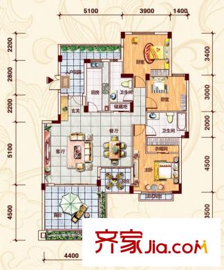 金菲豪園6號樓1、2、3、4單元301號房 3室2廳2衛(wèi)1廚