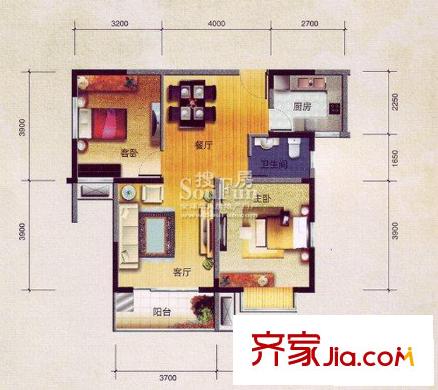 潤(rùn)華?尚城街區(qū)A1戶(hù)型 2室2廳1衛(wèi)1廚