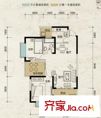 潤(rùn)華?尚城街區(qū)1-3#、15#、17-18#樓A2戶(hù)型 2室2廳1衛(wèi)1廚