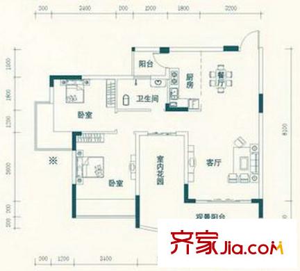 天池山4-W戶(hù)型 2室2廳1衛(wèi)1廚
