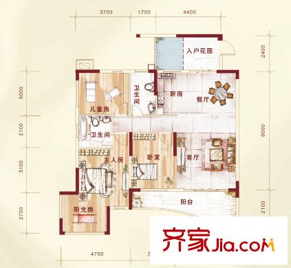 天池山5期45#樓C戶(hù)型 3室2廳2衛(wèi)1廚