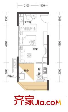 同人學(xué)府大道一期8#樓09戶型 1室1衛(wèi)1廚