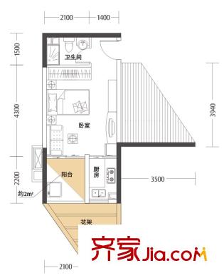 同人學(xué)府大道一期8#樓10-12戶型 1室1衛(wèi)1廚