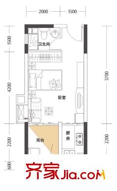 同人學(xué)府大道一期8#樓19戶型 1室1衛(wèi)1廚