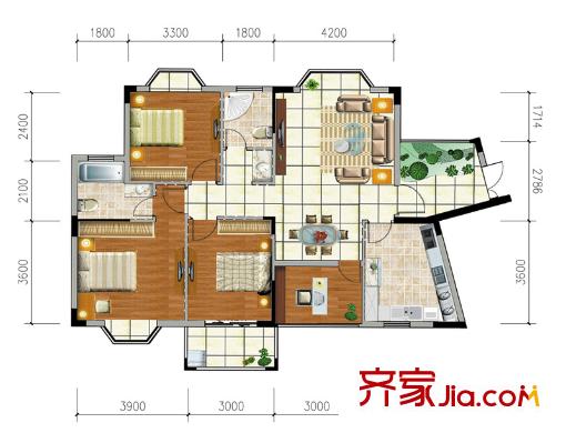 欣隆盛世觀邸G戶型 3室2廳2衛(wèi)1廚