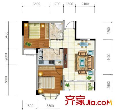 欣隆盛世觀邸D戶型 2室2廳1衛(wèi)1廚