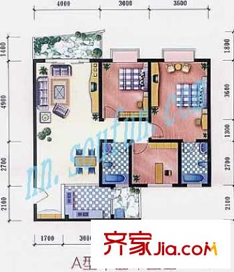 玫瑰園戶型圖A型 3室2廳2衛(wèi)1廚
