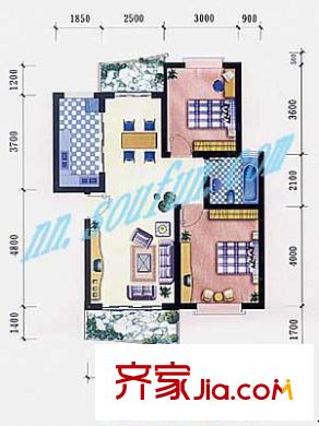 玫瑰園戶型圖C型 2室2廳1衛(wèi)1廚