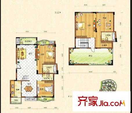 塞納維拉花園戶型圖E2樓中樓0203 4室2廳3衛(wèi)1廚