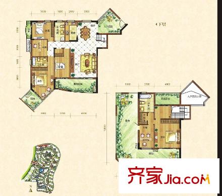 塞納維拉花園戶型圖D20103、D101、D303A樓中樓戶型 6室2廳3衛(wèi)1廚