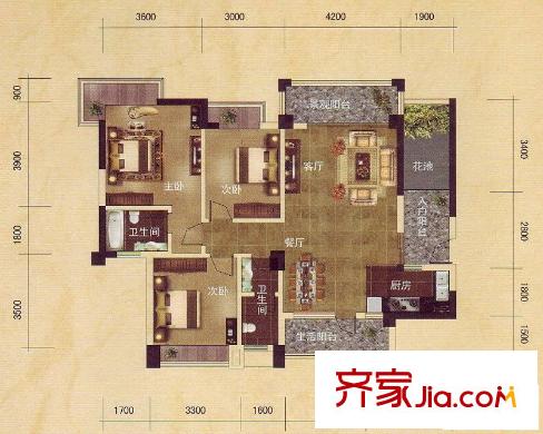 維也納森林戶型圖30號樓標(biāo)準(zhǔn)層E戶型 3室2廳2衛(wèi)1廚