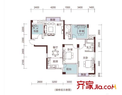 恒悅居2#D2戶型 4室2廳2衛(wèi)1廚