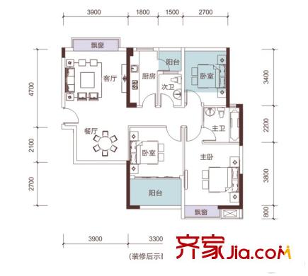 恒悅居1#A2戶(hù)型 3室2廳2衛(wèi)1廚