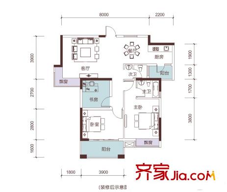恒悅居1#B1戶(hù)型 3室2廳2衛(wèi)1廚