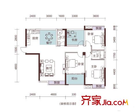 恒悅居2#D1戶型 4室2廳2衛(wèi)1廚