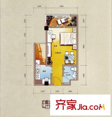 印尼園15號樓B1戶型 1室1廳1衛(wèi)1廚