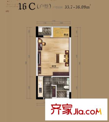 美泉161216C戶型 1室1廳1衛(wèi)1廚