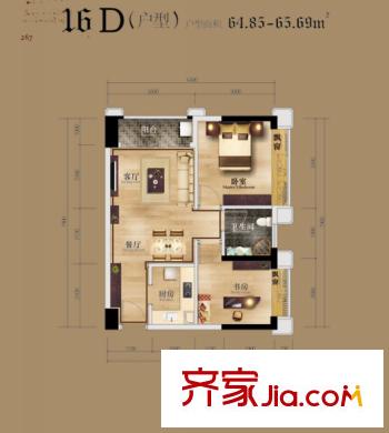 美泉161216D戶型 2室1廳1衛(wèi)1廚