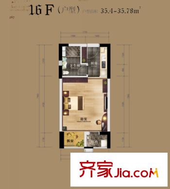 美泉161216F戶型 1室1廳1衛(wèi)1廚